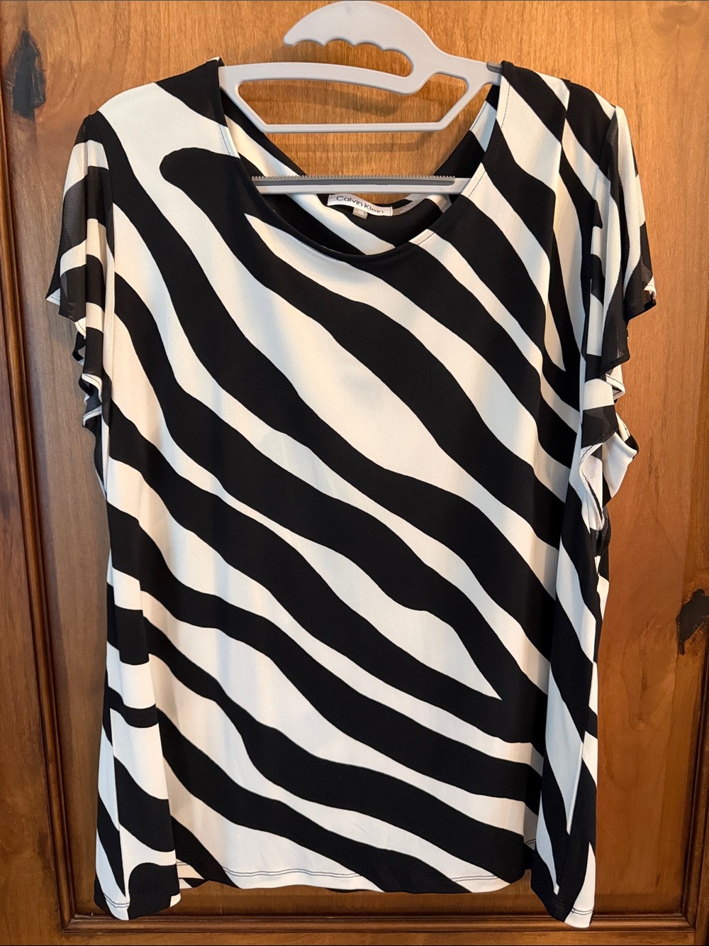Calvin Klein Black and White Zebra Stripe Short Sleeve Top